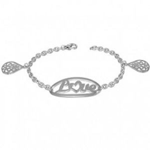 Šperky eshop - Oceľový náramok s nápisom LOVE a príveskami s ornamentmi AA34.31