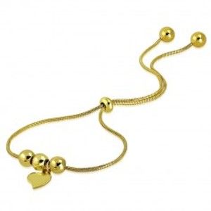 Šperky eshop - Oceľový náramok zlatej farby - nepravidelné srdiečko, guličky, vzor hadej kože SP36.17