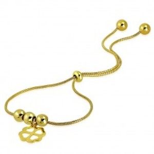 Šperky eshop - Oceľový náramok zlatej farby - štvorlístok pre šťastie, guľôčky, vzor hadej kože S33.19