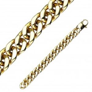 Šperky eshop - Oceľový náramok zlatej farby - väčšie oválne očká, zapínanie pomocou karabínky AA42.07/08/11 - Dĺžka: 200 mm