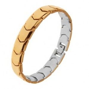 Šperky eshop - Oceľový náramok, zrkadlovolesklý povrch, Y - články, zlatá farba Z23.04