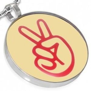 Šperky eshop - Oceľový okrúhly prívesok - logo peace, ruka AA30.25
