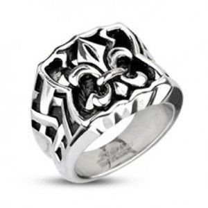 Šperky eshop - Oceľový pečatný prsteň - Fleur de Lis F5.10 - Veľkosť: 69 mm