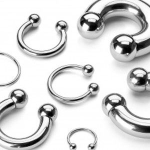 Oceľový piercing 316L - jednoduchá lesklá podkova s guličkami, hrúbka 1,6 mm - Hrúbka x priemer x veľkosť guličky: 1,6 x 11 x 5 mm