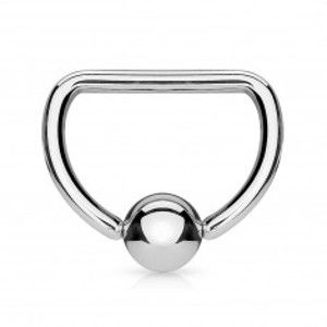 Šperky eshop - Oceľový piercing 316L - krúžok v tvare písmena D s lesklou guličkou I11.11 - Rozmer: 1,6 mm x 12 mm