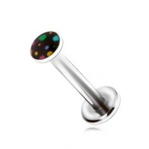 Šperky eshop - Oceľový piercing do brady, farebné machule na čiernom povrchu W30.06