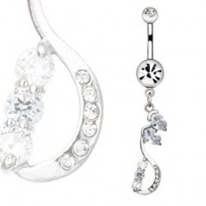 Šperky eshop - Oceľový piercing do bruška - esovitá slučka s oválnymi zirkónmi AA19.11