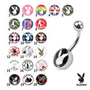 Šperky eshop - Oceľový piercing do bruška, farebné obrázky zajačikov Playboy V15.24/V16.31 - Symbol: PB11