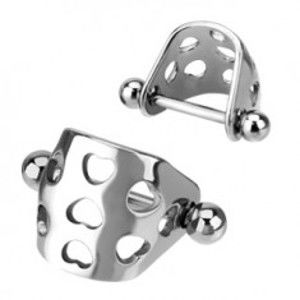 Šperky eshop - Oceľový piercing do chrupavky - oblúčik so srdcovými výrezmi I16.11