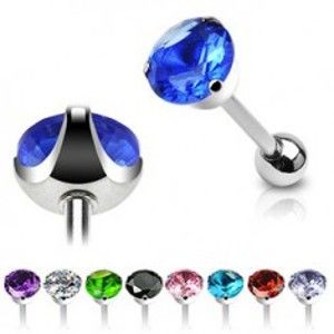 Šperky eshop - Oceľový piercing do jazyka - brúsený zirkón F12.12 - Farba zirkónu: Aqua modrá - Q