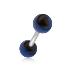 Šperky eshop - Oceľový piercing do jazyka, modrá gulička s čiernym srdiečkom SP09.30