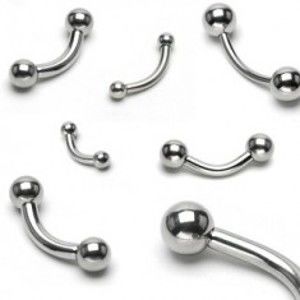 Šperky eshop - Oceľový piercing do obočia, mierne zaoblený, dve guličky, rôzne veľkosti SP11.04/13 - Rozmer: 1,6 mm x 8 mm x 3 mm