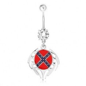 Šperky eshop - Oceľový piercing do pupka, číry zirkón, ovál s južanskou vlajkou, lem PC20.06