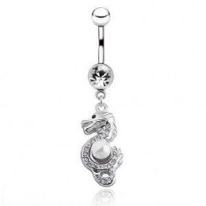 Šperky eshop - Oceľový piercing do pupku - čínsky drak s perličkou AC6.01