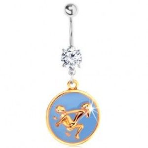 Šperky eshop - Oceľový piercing do pupku - modrý kruh s milostnou polohou na koni PC06.40