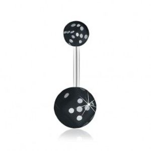 Šperky eshop - Oceľový piercing do pupku, čierna hracia kocka v čírej guličke, glazúra SP30.29