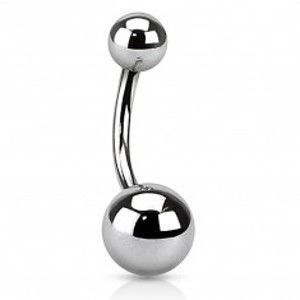 Šperky eshop - Oceľový piercing do pupku striebornej farby - jednoduché guľôčky C17.4 - Rozmer: 10 mm x 5x8 mm