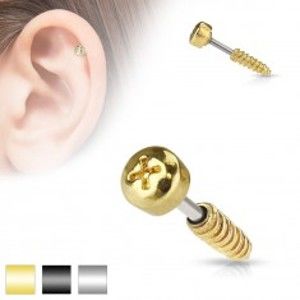 Šperky eshop - Oceľový piercing do tragusu ucha - imitácia skrutky, rôzne farby AB30.26 - Farba piercing: Čierna