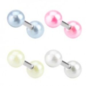 Oceľový piercing do ucha - farebné akrylové guľôčky s perleťou - Farba piercing: Svetlo Ružová