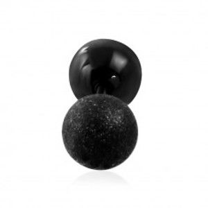 Šperky eshop - Oceľový piercing do ucha - hladká a pieskovaná guľôčka čiernej farby W24.19