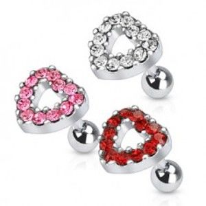 Šperky eshop - Oceľový piercing do ucha - zirkónové srdce AA24.15 - Farba zirkónu: Ružová - P