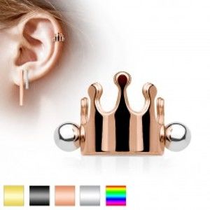Oceľový piercing do ucha, kráľovská korunka, činka s guličkami, rôzne farby - Farba piercing: Dúhová