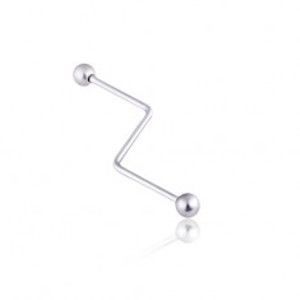 Šperky eshop - Oceľový piercing do ucha s guličkami, schod AC8.09 - Dĺžka piercingu: 32 mm