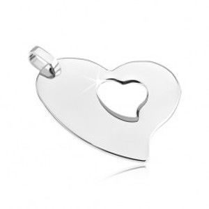 Šperky eshop - Oceľový prívesok - asymetrické srdce so srdiečkovým výrezom Y20.15
