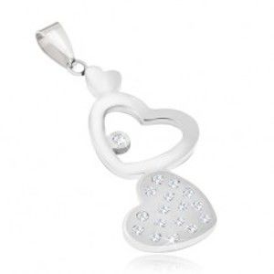 Šperky eshop - Oceľový prívesok - hladké a zirkónové srdce, kontúra srdca S53.14