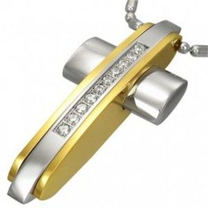 Šperky eshop - Oceľový prívesok - kríž z oválnych pásov, zirkóny A17.10