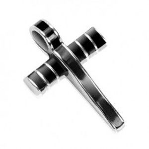 Šperky eshop - Oceľový prívesok - mohutný kríž zdobený čiernou glazúrou G15.11