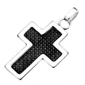 Šperky eshop - Oceľový prívesok - obrys kríža striebornej farby s čiernou štruktúrou Y20.20