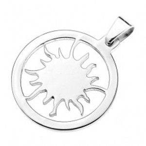 Šperky eshop - Oceľový prívesok - slnko s nepravidelnými lúčmi v kruhu Y20.8