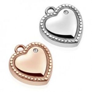 Šperky eshop - Oceľový prívesok - srdce, ozdobne gravírované guličky, číry zirkón SP36.03/SP36.04 - Farba: Strieborná