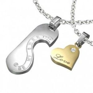 Šperky eshop - Oceľový prívesok - známka a srdce LOVE pre dvojicu R5.5