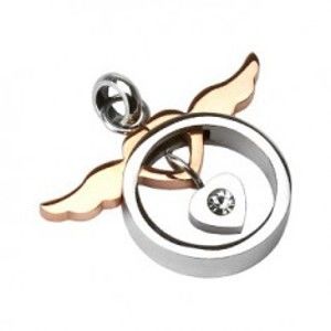 Šperky eshop - Oceľový prívesok dvojdielny - krídla so srdcom AA33.17