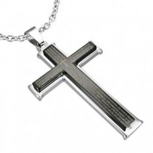 Šperky eshop - Oceľový prívesok dvojitý kríž s modlitbou G14.30