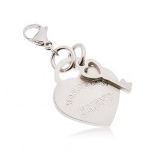 Šperky eshop - Oceľový prívesok na kľúčenku, srdce s kľúčom a nápisom WORLD´S BEST FRIEND AA43.23