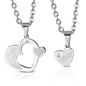 Šperky eshop - Oceľový prívesok pre dvoch - dve srdcia s kvietkami, zirkón G21.28