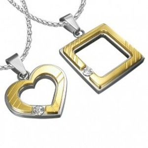 Šperky eshop - Oceľový prívesok pre zamilovaných - štvorec, srdce, zirkón R2.4