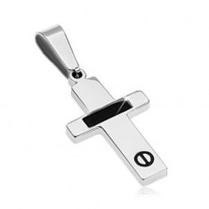 Šperky eshop - Oceľový prívesok striebornej farby - krížik s čiernym pásom a skrutkou AA34.19