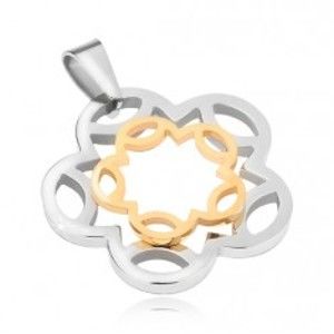 Šperky eshop - Oceľový prívesok strieborno-zlatej farby, kontúry kvetu S62.31