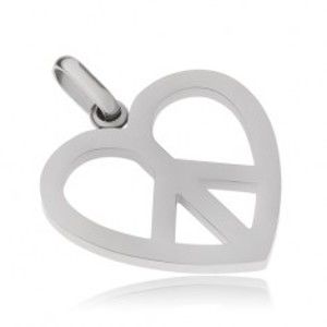 Šperky eshop - Oceľový prívesok, symbol Peace v kontúre srdca S52.15