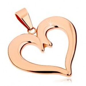 Šperky eshop - Oceľový prívesok v medenom odtieni, kontúra súmerného srdca, lesklý povrch S28.28