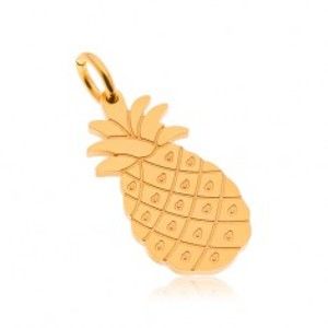 Šperky eshop - Oceľový prívesok v zlatom odtieni, lesklý ananás, gravírované detaily AA45.30