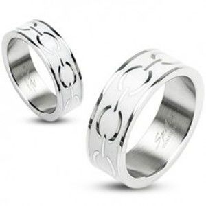 Šperky eshop - Oceľový prsteň - biely stred s elipsami F4.4 - Veľkosť: 51 mm