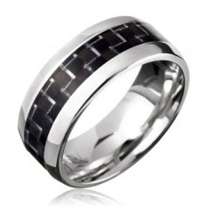 Šperky eshop - Oceľový prsteň - čierny karbónový pásik C21.12 - Veľkosť: 57 mm