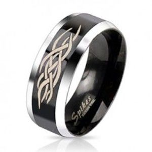 Šperky eshop - Oceľový prsteň - čierny pás s ornamentom C26.5/C26.6 - Veľkosť: 54 mm