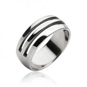 Šperky eshop - Oceľový prsteň - dva vyrezané pruhy H17.1/2/3 - Veľkosť: 67 mm