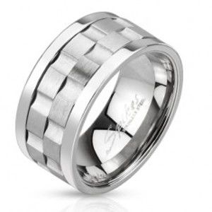 Šperky eshop - Oceľový prsteň - dve matné točiace sa obruče so žliabkami BB12.16 - Veľkosť: 70 mm